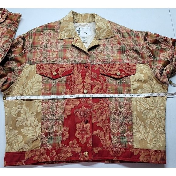 Vtg My Boyfriends Back Womens Denim Jacket Floral Patchwork Pattern Rose Buttons - Picture 14 of 16